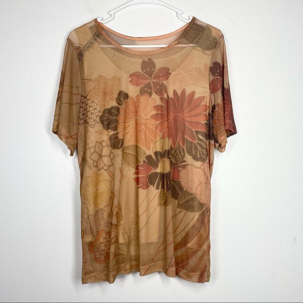 VINTAGE Y2K Floral Twee Top Shirt Flutter Fairy Grunge Short Sleeve XL